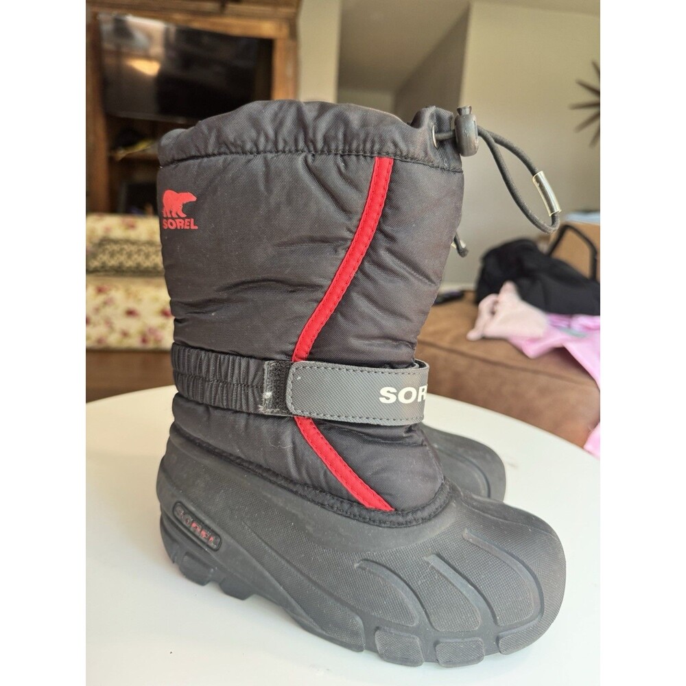 Sorel Flurry Kids Snow Boots Black/Red Drawstring US 13 EU 31 UK 12